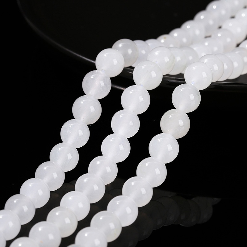Natural ice jadeite white jade round beads DIY jewelry accessories