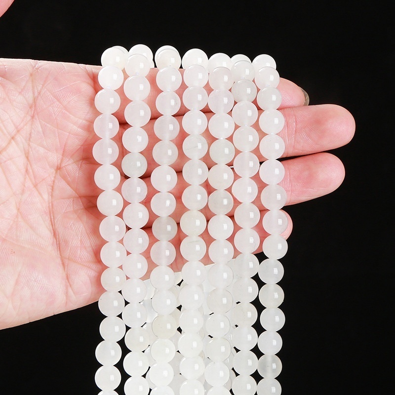 Natural ice jadeite white jade round beads DIY jewelry accessories