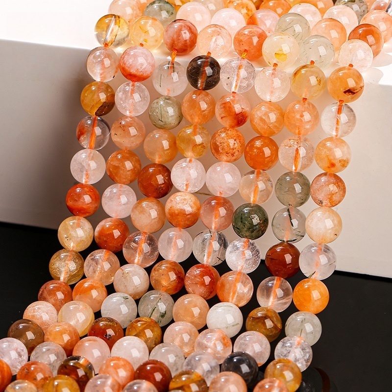 Natural red rabbit hair crystal round beads red hair crystal loose beads diy jewelry accessories