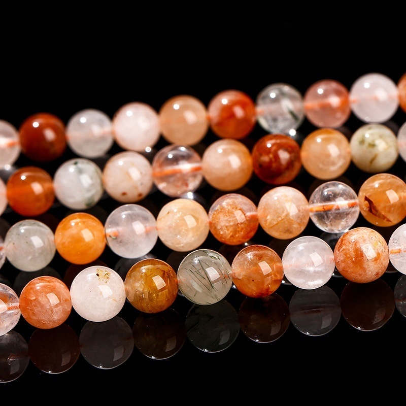 Natural red rabbit hair crystal round beads red hair crystal loose beads diy jewelry accessories