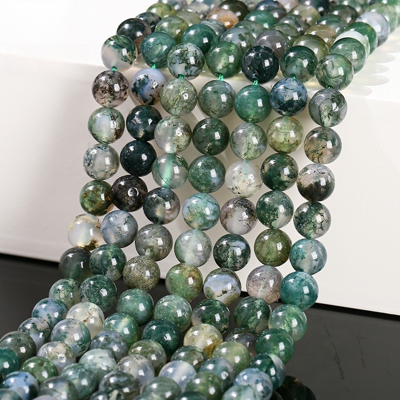 Natural moss agate loose beads jewelry accessories
