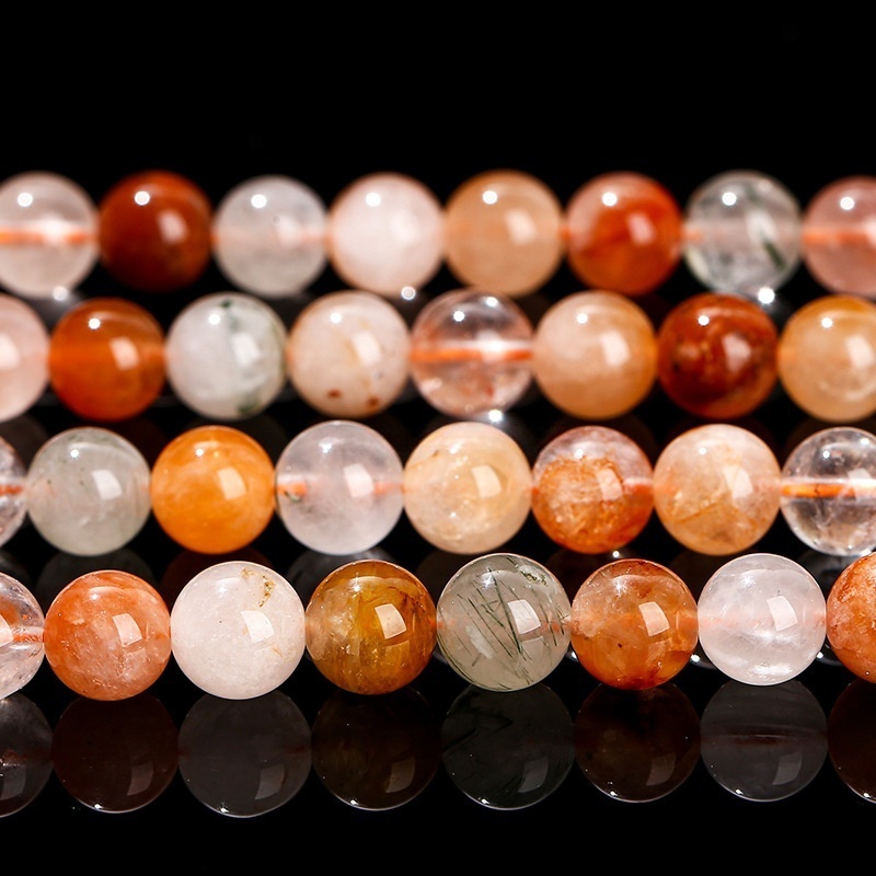 Natural red rabbit hair crystal round beads red hair crystal loose beads diy jewelry accessories