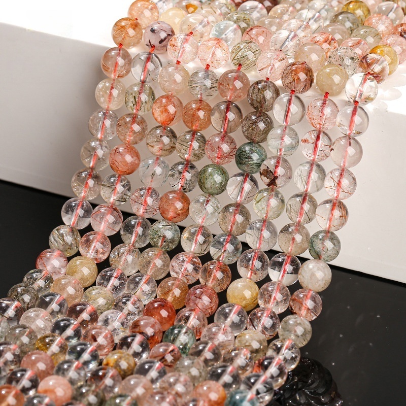 3A natural ice transparent red and green hair crystal loose beads DIY jewelry accessories