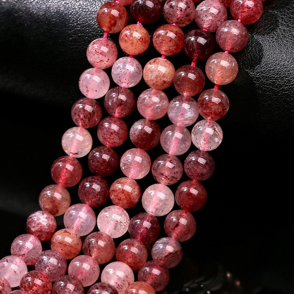 Natural old mine strawberry crystal loose beads DIY jewelry accessories
