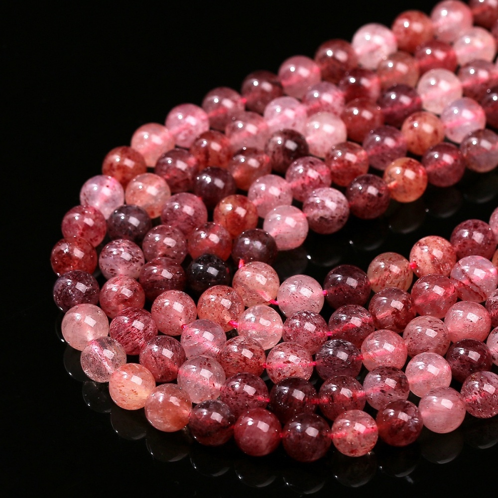 Natural old mine strawberry crystal loose beads DIY jewelry accessories