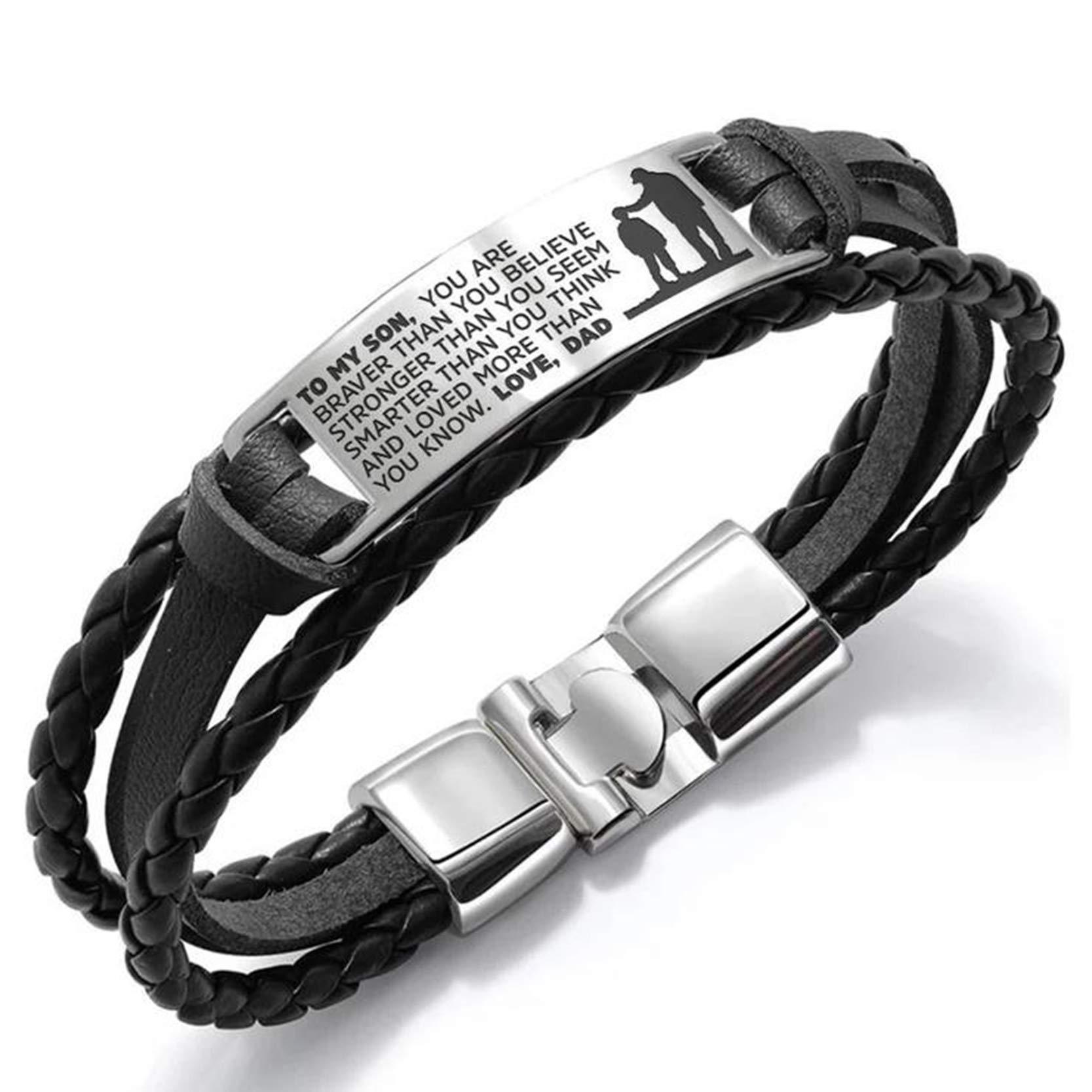 Hand-woven engraved bracelet stainless steel tongue buckle steel plate engraved leather bracelet