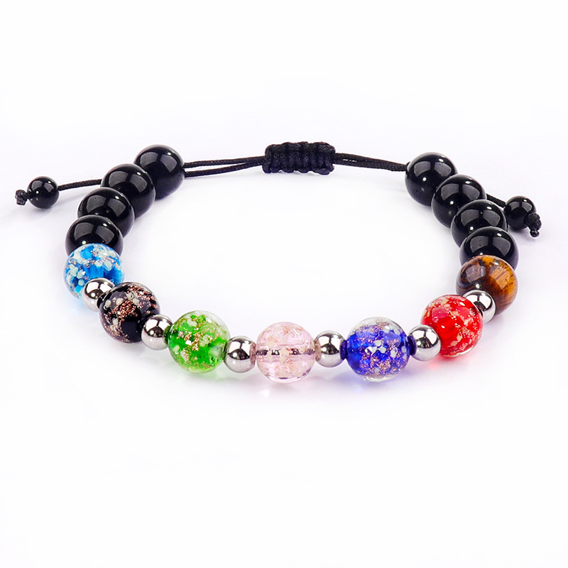 Fashion Luminous Bead Bracelet Gold Sands Glass Luminous Bead Frosted Black Braided Bracelet