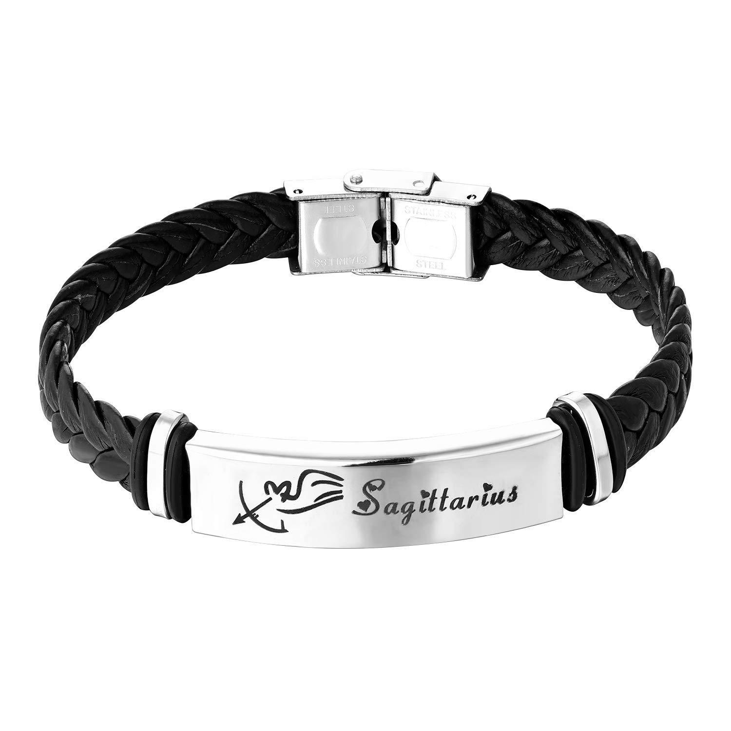 Twelve constellation bracelet stainless steel buckle elbow lettering constellation leather bracelet