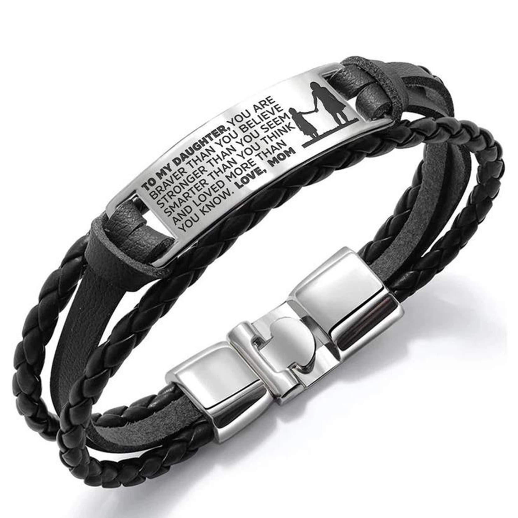 Hand-woven engraved bracelet stainless steel tongue buckle steel plate engraved leather bracelet