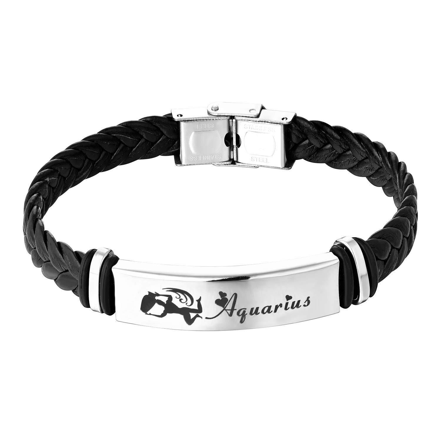 Twelve constellation bracelet stainless steel buckle elbow lettering constellation leather bracelet