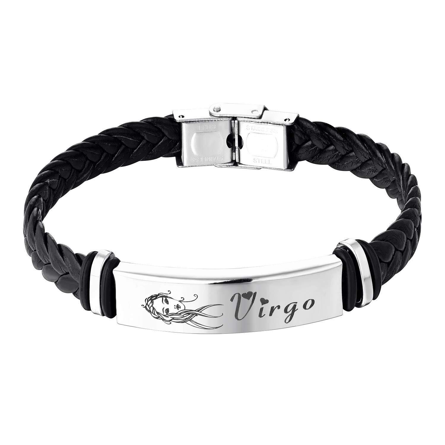 Twelve constellation bracelet stainless steel buckle elbow lettering constellation leather bracelet