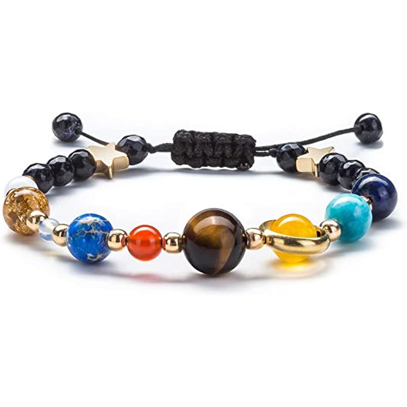 Natural stone eight planets bracelet hand-woven elastic adjustable universe planet bracelet