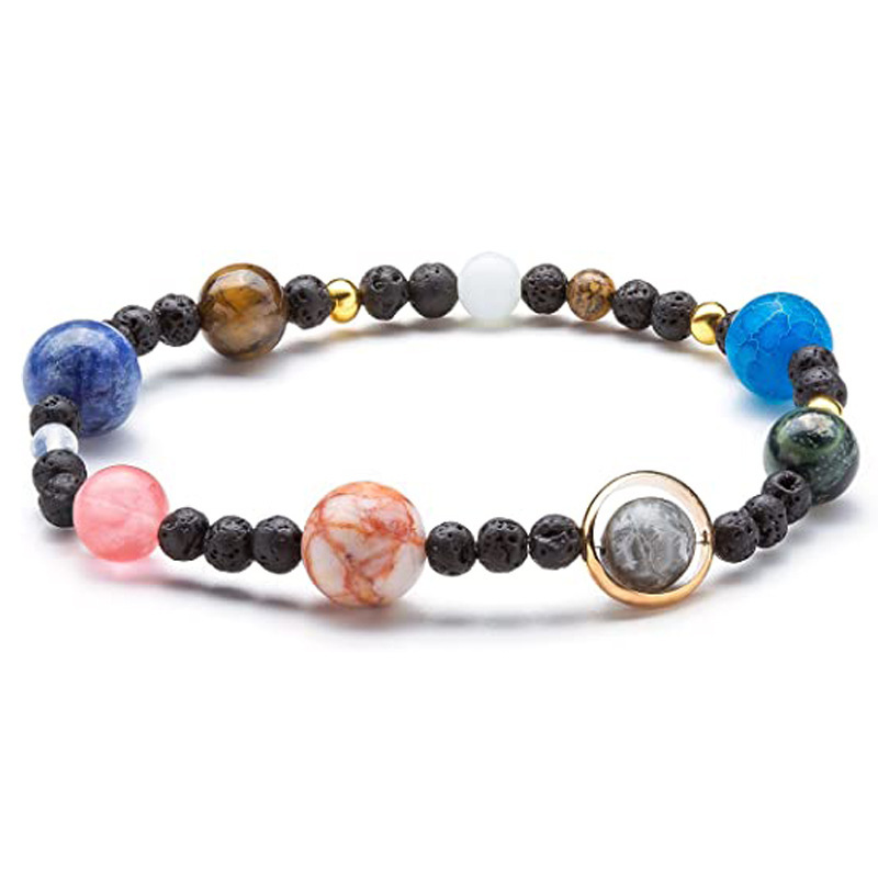 Natural stone eight planets bracelet hand-woven elastic adjustable universe planet bracelet