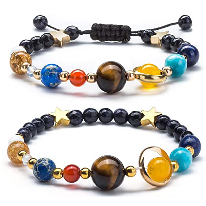Natural stone eight planets bracelet hand-woven elastic adjustable universe planet bracelet
