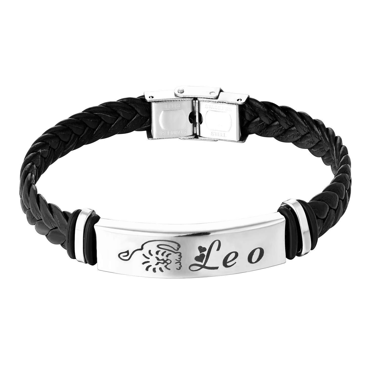 Twelve constellation bracelet stainless steel buckle elbow lettering constellation leather bracelet