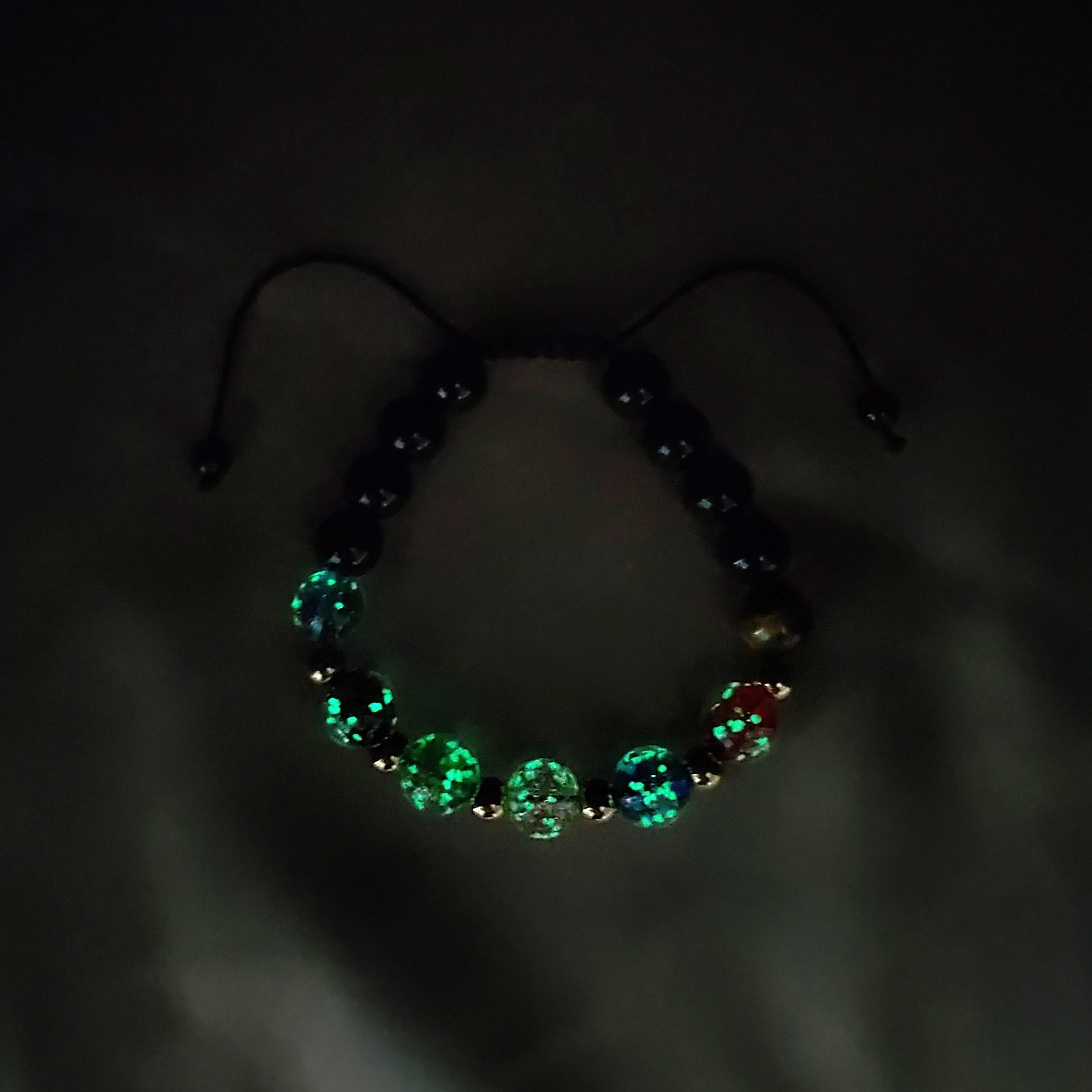 Fashion Luminous Bead Bracelet Gold Sands Glass Luminous Bead Frosted Black Braided Bracelet