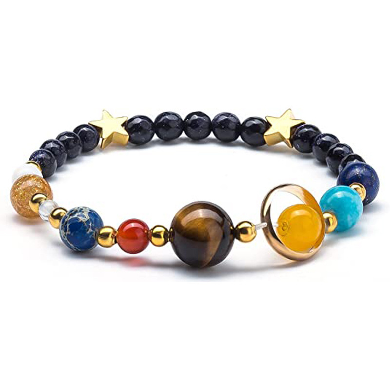 Natural stone eight planets bracelet hand-woven elastic adjustable universe planet bracelet
