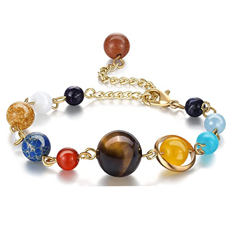 Natural stone eight planets bracelet hand-woven elastic adjustable universe planet bracelet