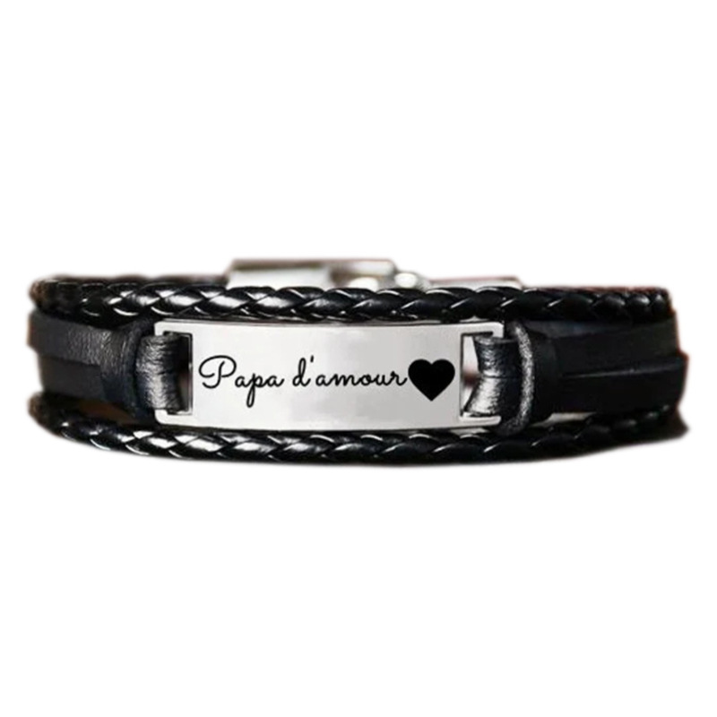 Hand-woven engraved bracelet stainless steel tongue buckle steel plate engraved leather bracelet