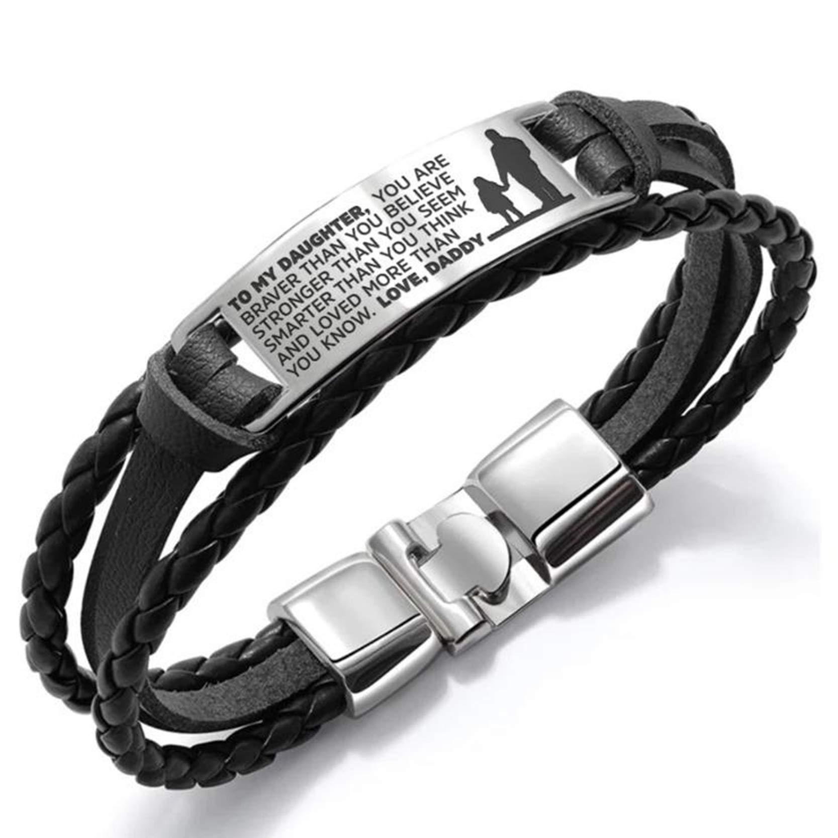 Hand-woven engraved bracelet stainless steel tongue buckle steel plate engraved leather bracelet