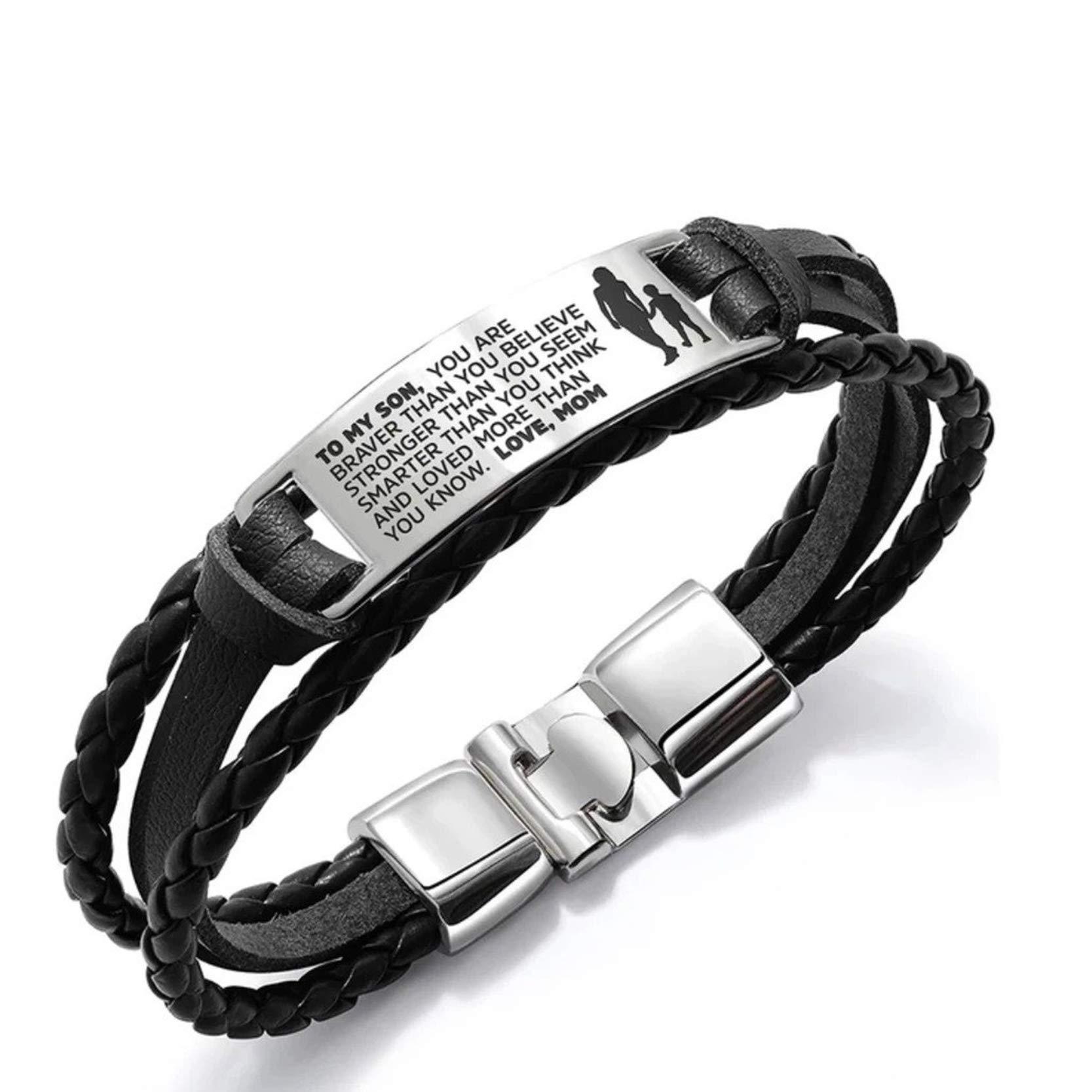 Hand-woven engraved bracelet stainless steel tongue buckle steel plate engraved leather bracelet