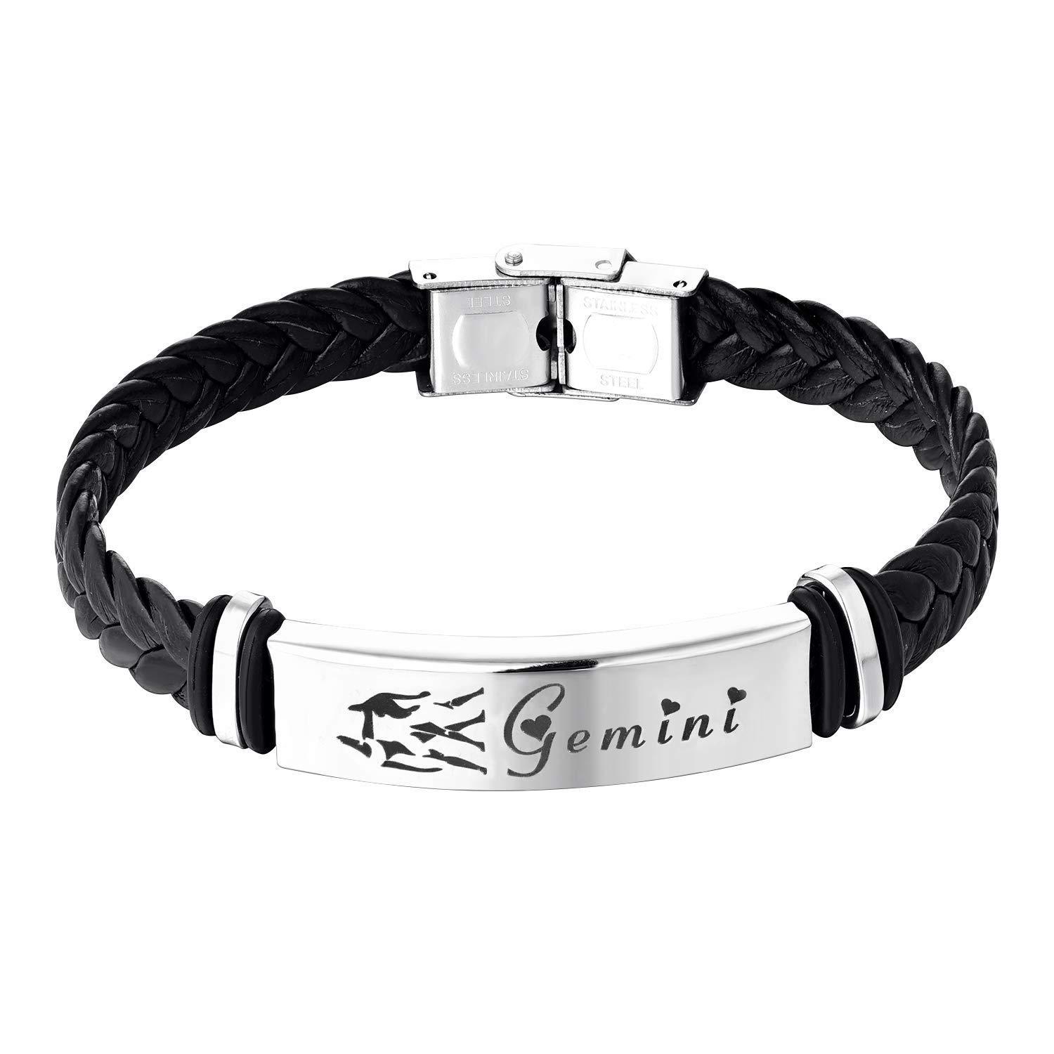 Twelve constellation bracelet stainless steel buckle elbow lettering constellation leather bracelet