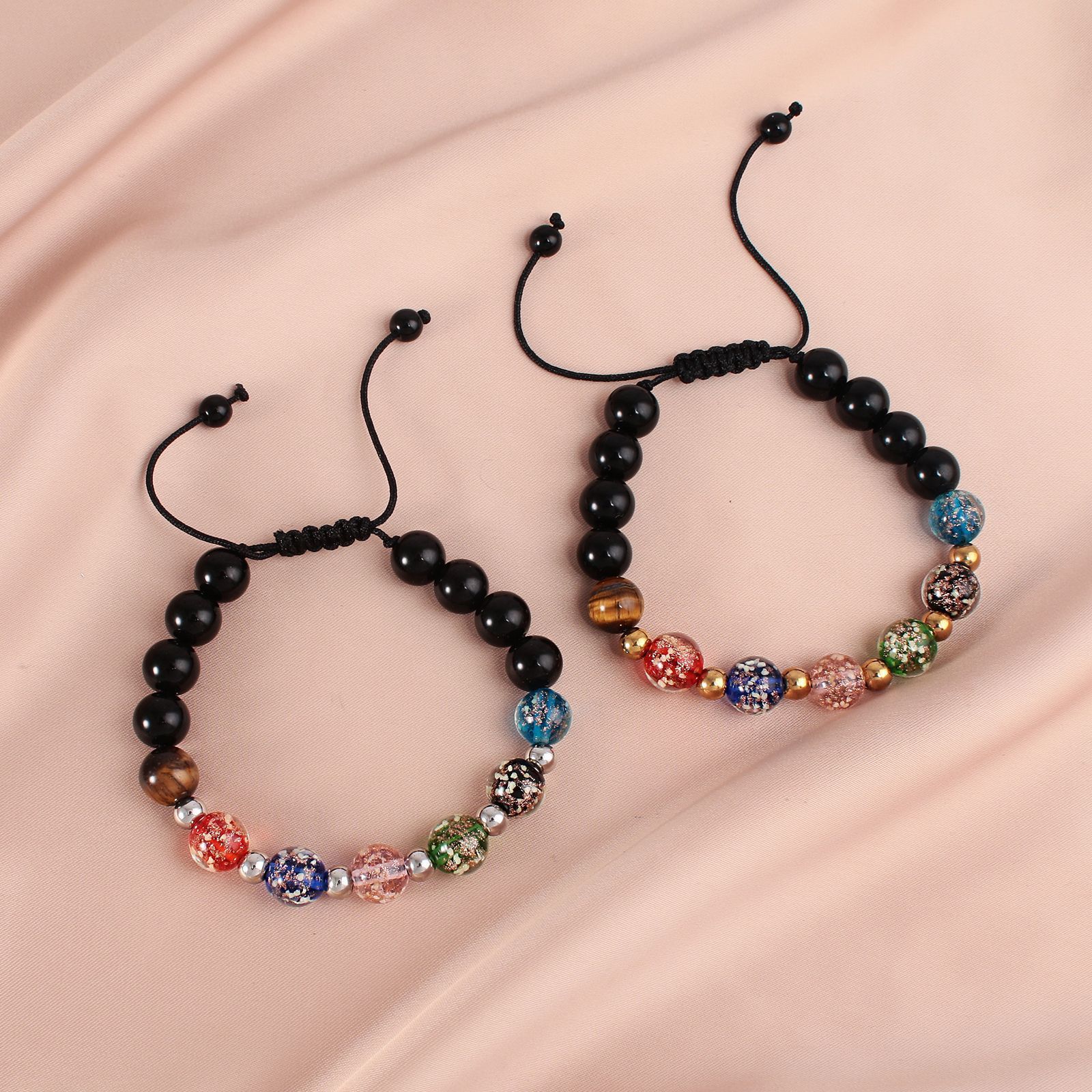 Fashion Luminous Bead Bracelet Gold Sands Glass Luminous Bead Frosted Black Braided Bracelet