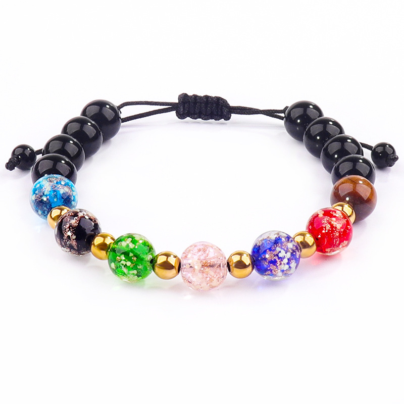 Fashion Luminous Bead Bracelet Gold Sands Glass Luminous Bead Frosted Black Braided Bracelet