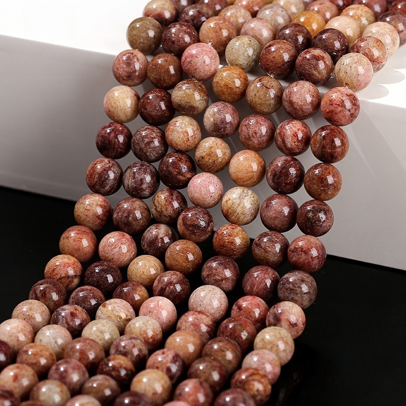 Natural dark red grass stone loose beads suitable for DIY