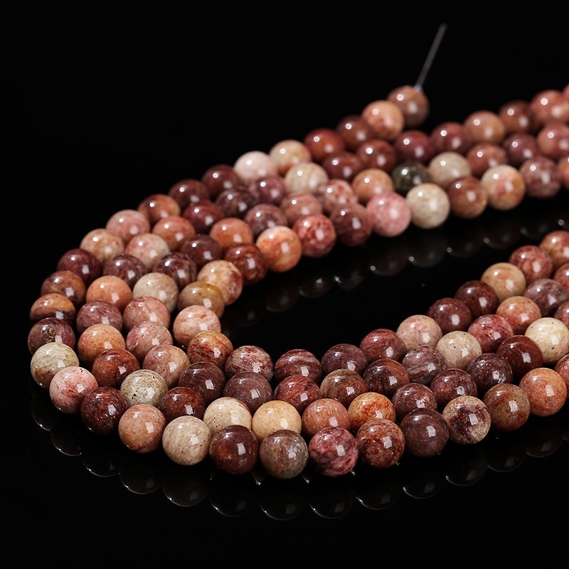 Natural dark red grass stone loose beads suitable for DIY