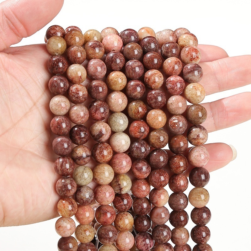 Natural dark red grass stone loose beads suitable for DIY