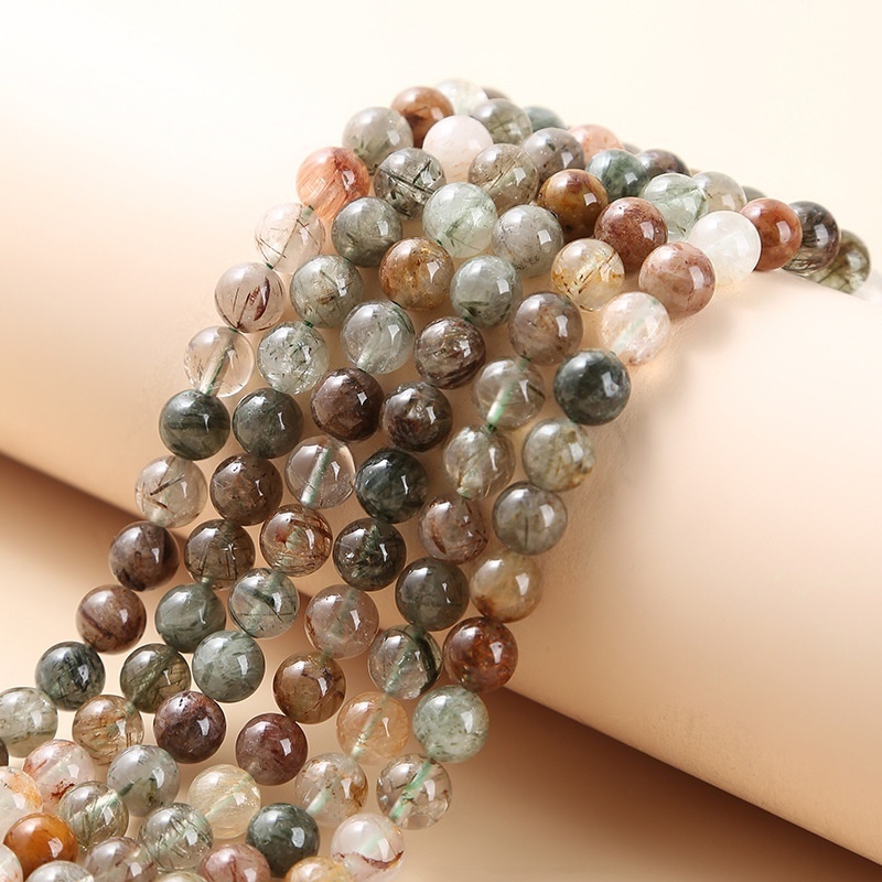 Natural red and green hair crystal loose beads crystal round beads suitable for DIY