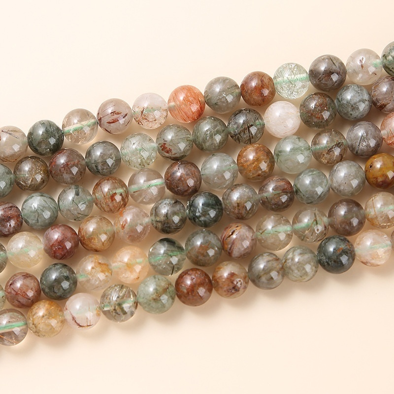 Natural red and green hair crystal loose beads crystal round beads suitable for DIY