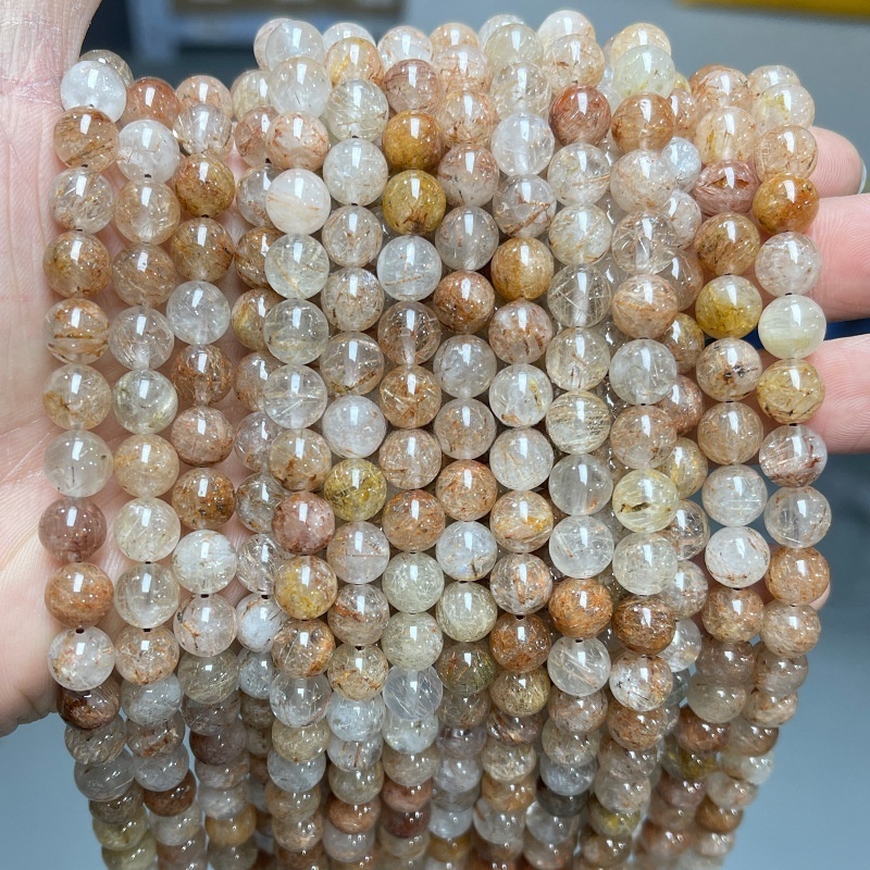 Natural red and green hair crystal loose beads crystal round beads suitable for DIY