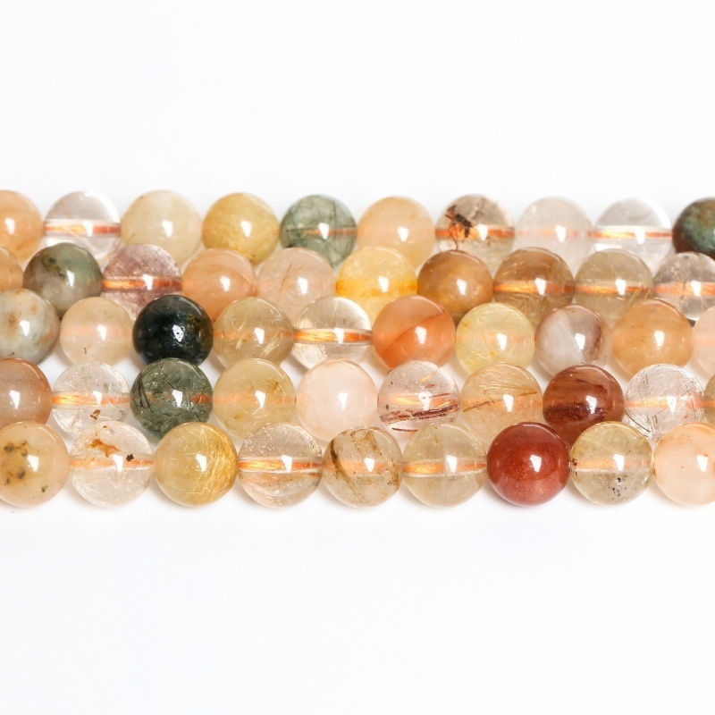 Natural red and green hair crystal loose beads crystal round beads suitable for DIY