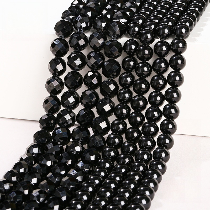 Natural black spinel loose beads cut faceted round beads suitable for DIY