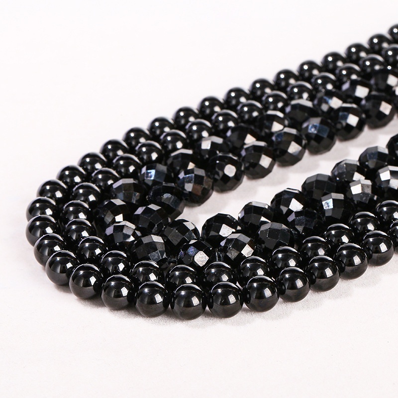 Natural black spinel loose beads cut faceted round beads suitable for DIY