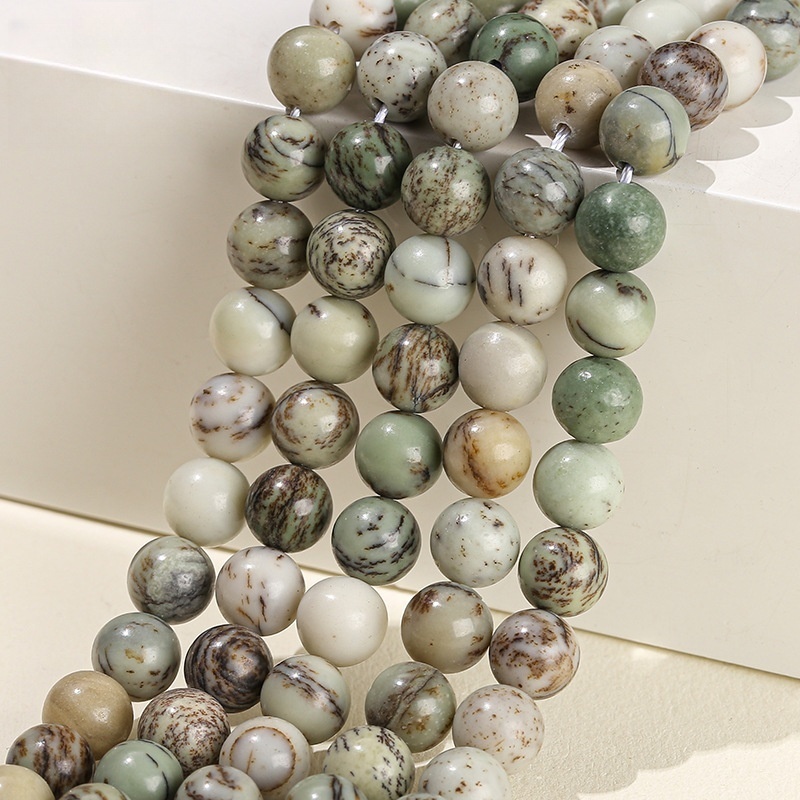 Natural green grass flower stone loose beads suitable for DIY