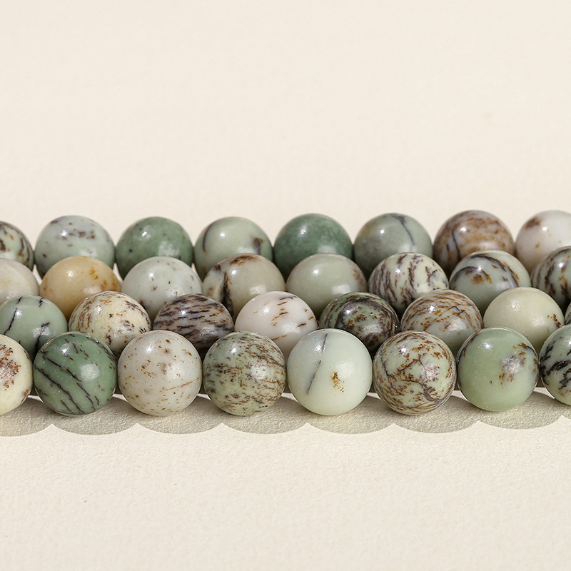 Natural green grass flower stone loose beads suitable for DIY