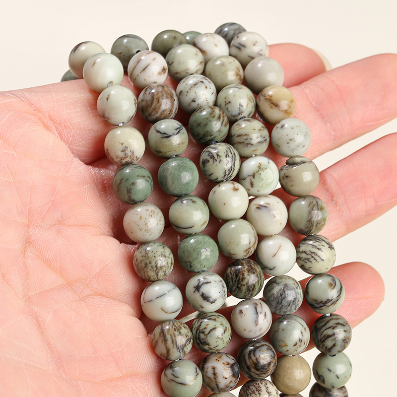 Natural green grass flower stone loose beads suitable for DIY