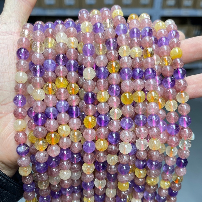 Natural super seven crystal loose beads mixed color crystal round beads