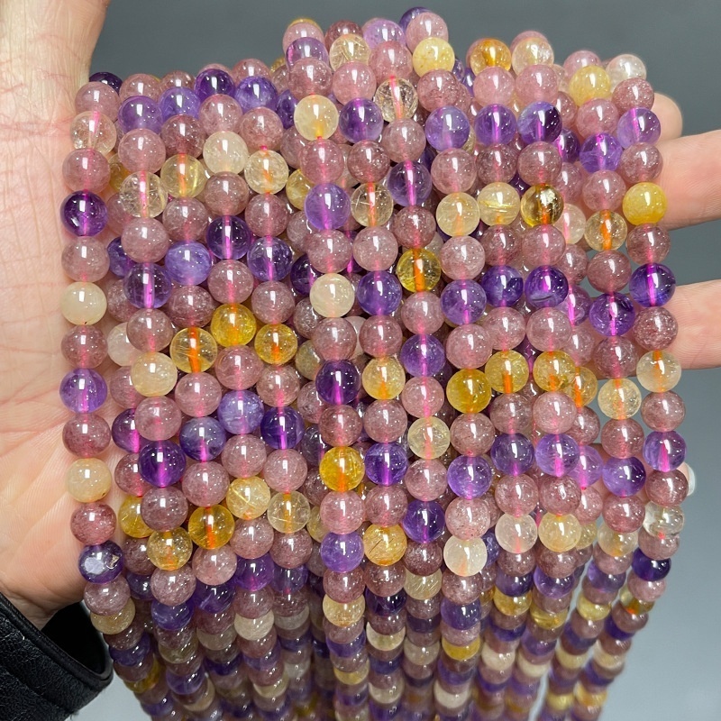 Natural super seven crystal loose beads mixed color crystal round beads