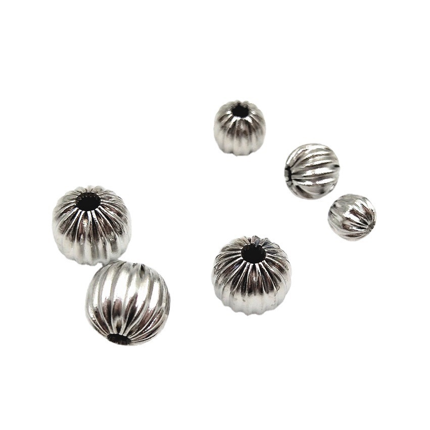 Stainless Steel Hollow Wrinkle Beads Vacuum Electric 18K Gold Threaded Beads DIY Jewelry Accessories