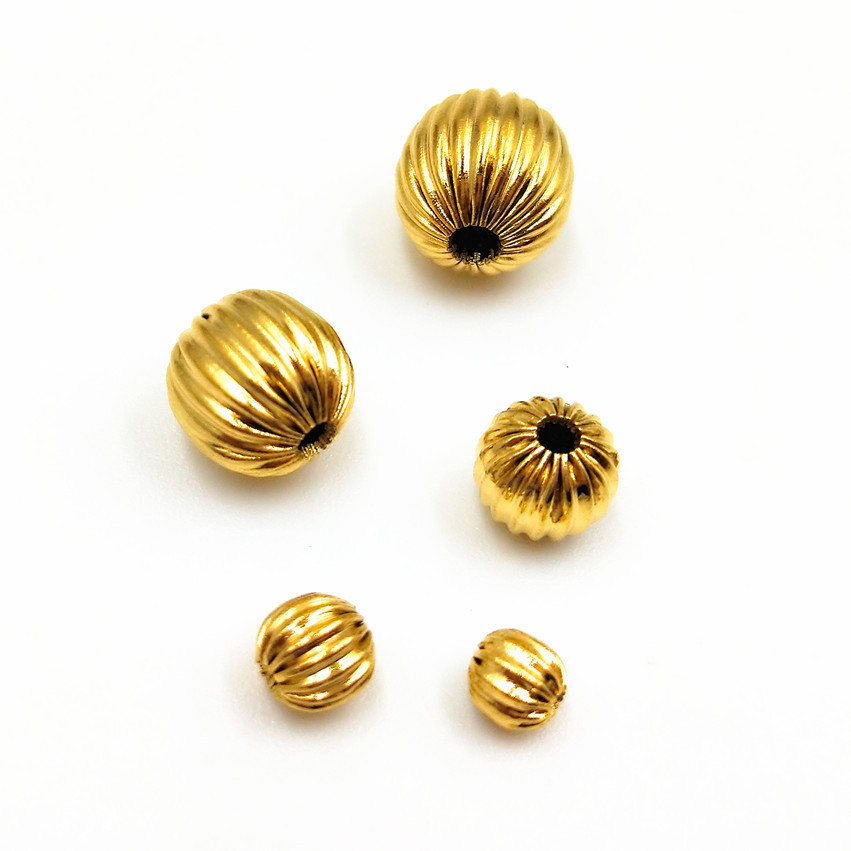 Stainless Steel Hollow Wrinkle Beads Vacuum Electric 18K Gold Threaded Beads DIY Jewelry Accessories