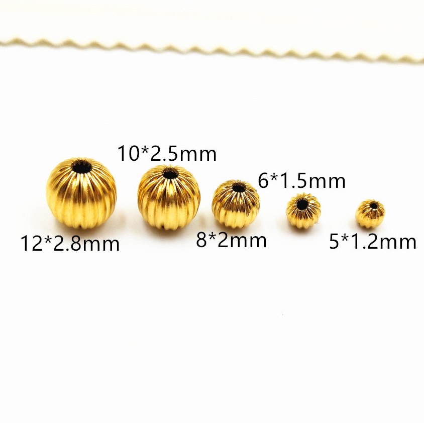 Stainless Steel Hollow Wrinkle Beads Vacuum Electric 18K Gold Threaded Beads DIY Jewelry Accessories