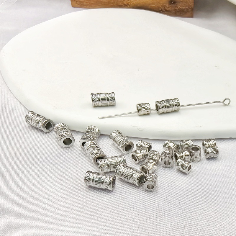 Stainless steel cylindrical corrugated beads lava through hole spacer beads DIY jewelry accessories