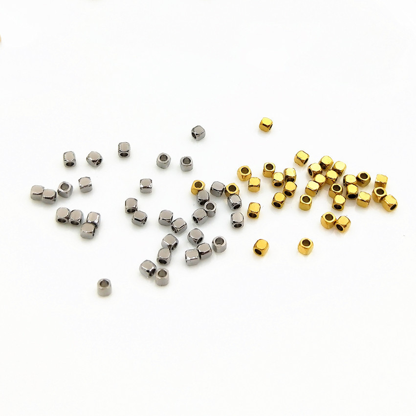 Vacuum plating 18K gold square beads stainless steel chamfered square beads diy jewelry accessories