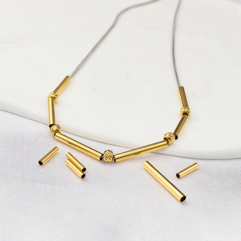 100 pieces/bag-18K gold stainless steel through-hole smooth straight tube DIY beaded jewelry accessories