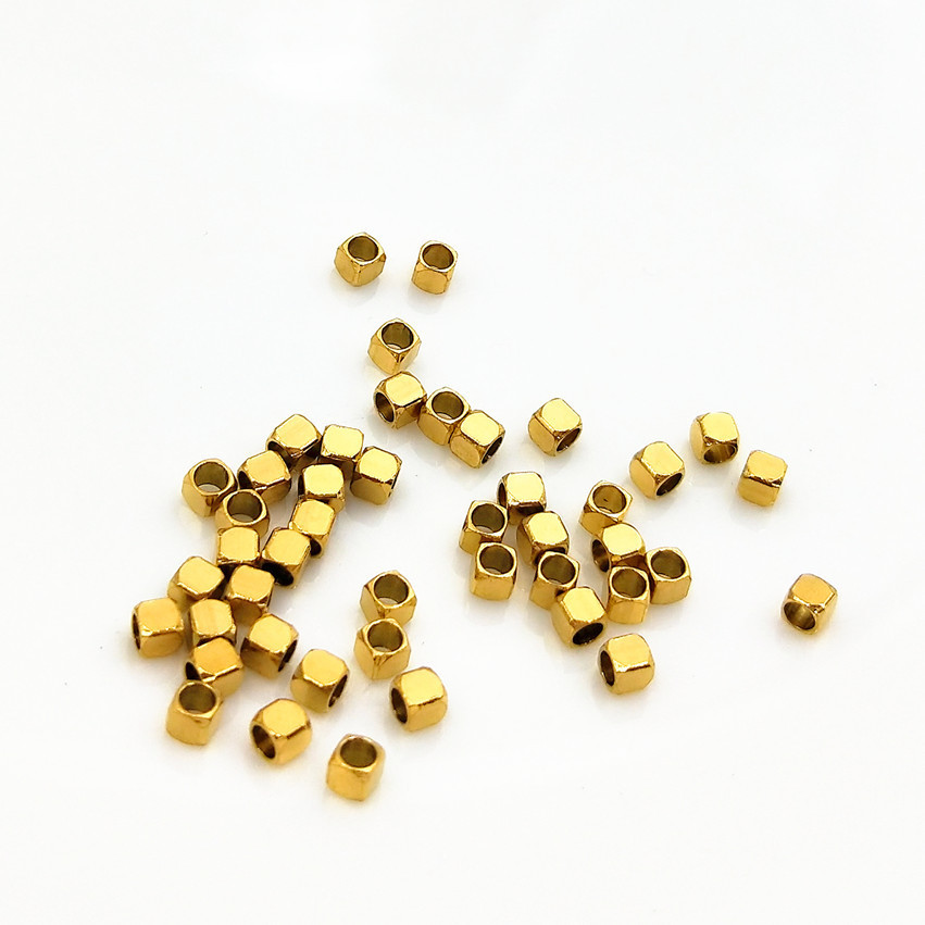 Vacuum plating 18K gold square beads stainless steel chamfered square beads diy jewelry accessories