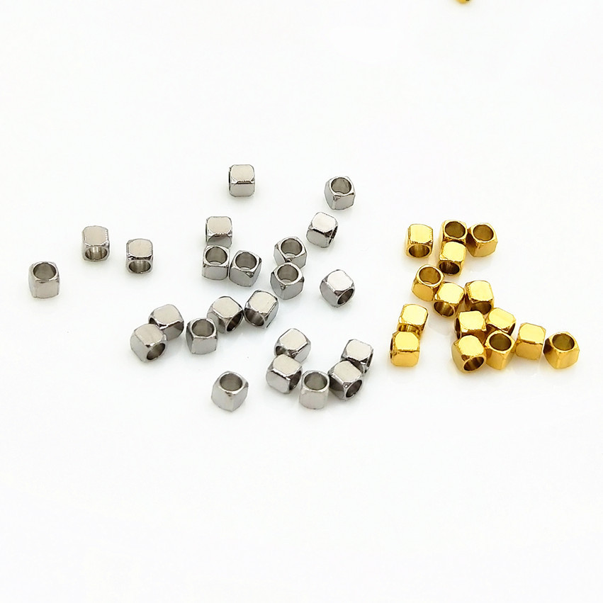 Vacuum plating 18K gold square beads stainless steel chamfered square beads diy jewelry accessories